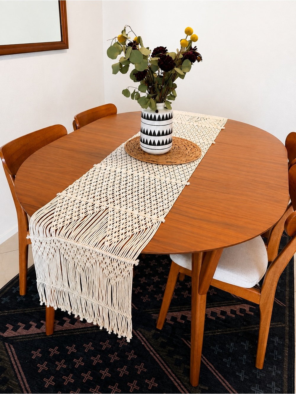 Opalhouse 14x72 White Macrame Table Runner Cotton Boho Vintage Table Decor